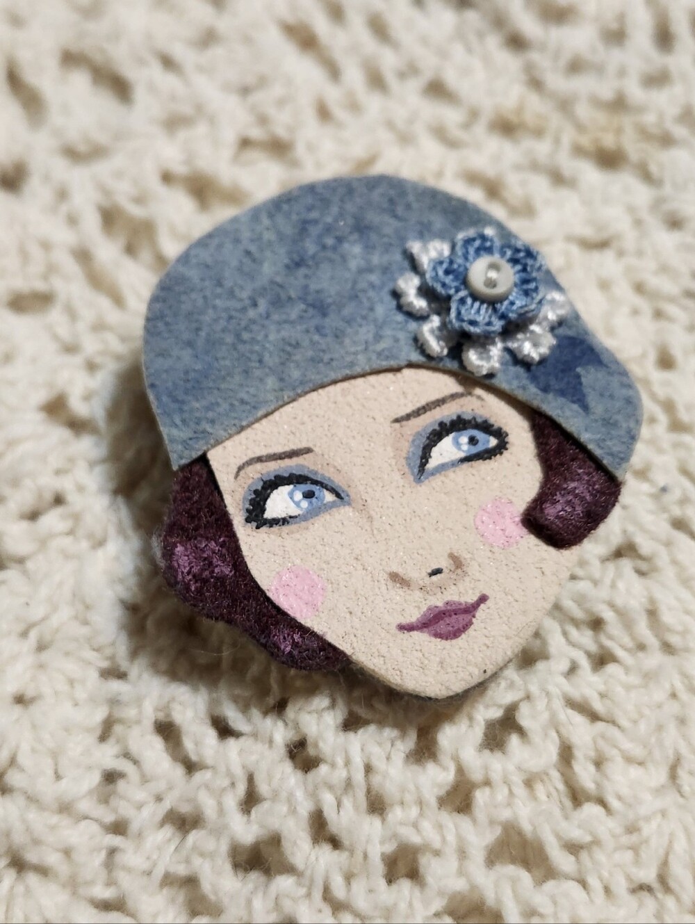 Handmade Yalipaz Felt Brooch – Painted Mini Portrait